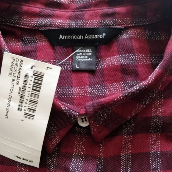 NWT Original American Apparel Check Plaid Button Up Blouse Black & Maroon Large - Picture 3 of 6